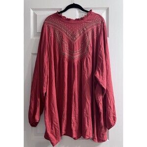 Torrid Blouse Womens Orange Crinkle Gauze Relaxed Embroidered Top Size 5